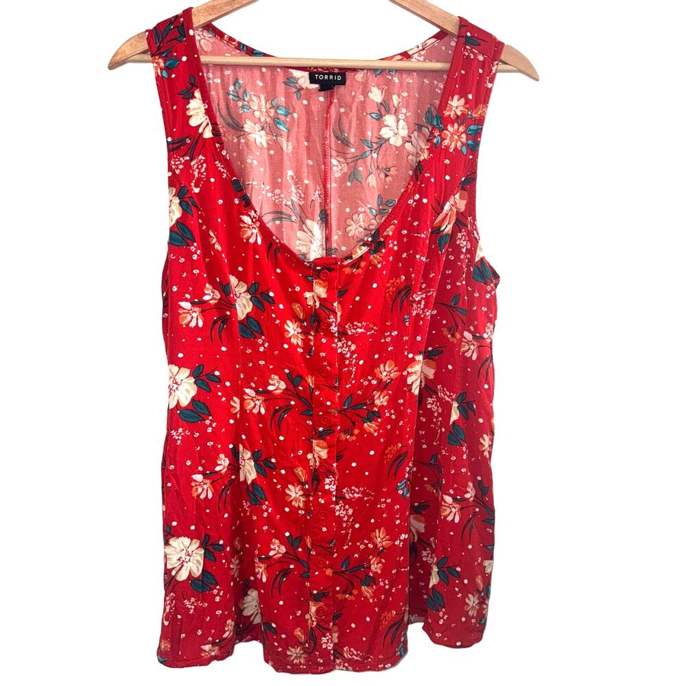 Torrid Size 1 Red Floral Top - Picture 1 of 6